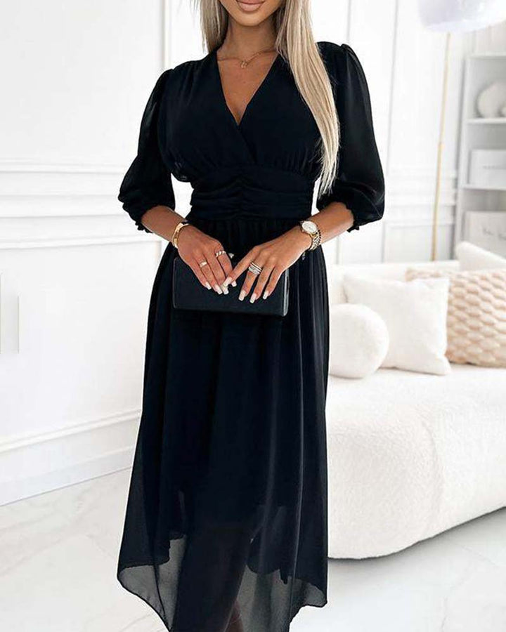Petra | V-Neck Solid Color Waist Dress