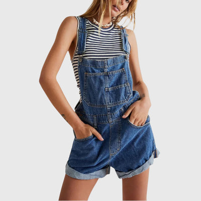 Rina | Vintage Adjustable Denim Overall Shorts