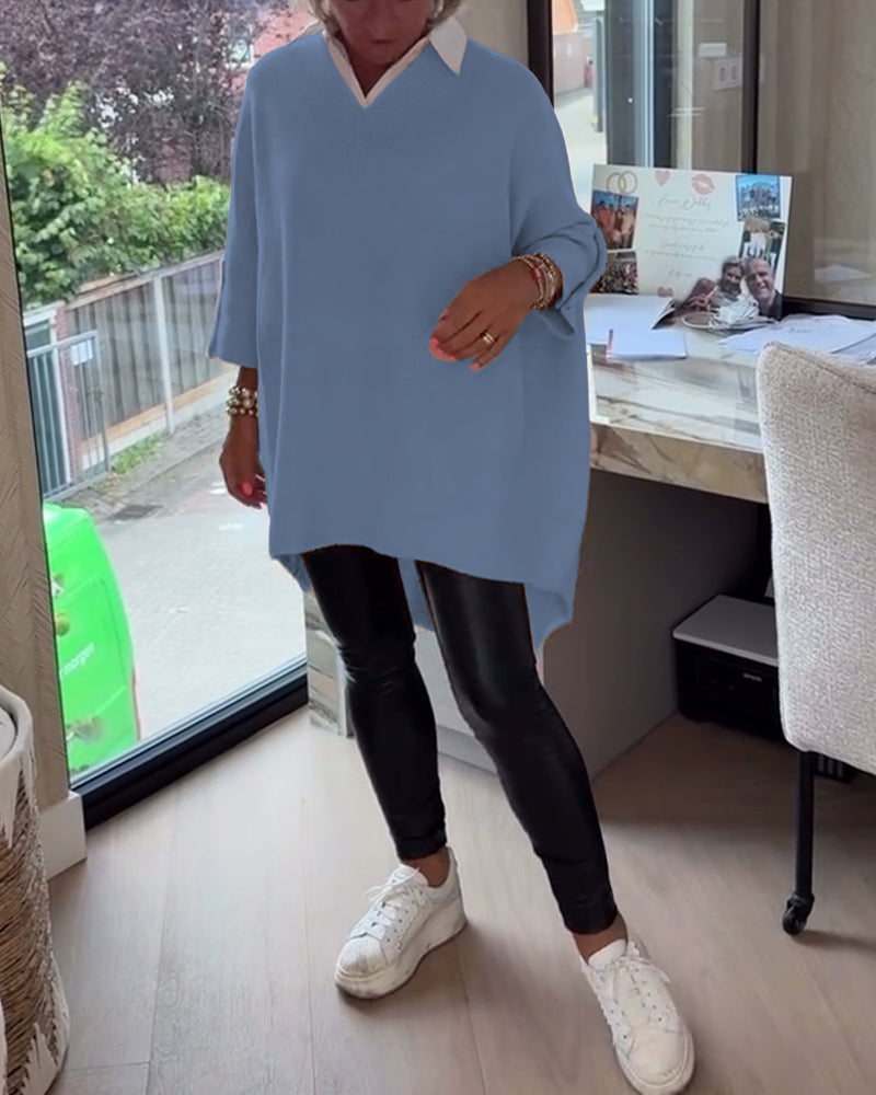 AVA | ELEGANT V-NECK BUTTONED ASYMMETRICAL JUMPER WITH TUMMY COVERAGE