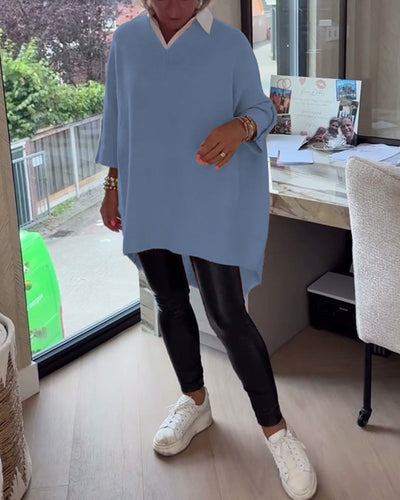 AVA | ELEGANT V-NECK BUTTONED ASYMMETRICAL JUMPER WITH TUMMY COVERAGE