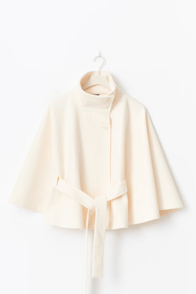 Clara | Cape jacket with sleeves, high collar, and belt