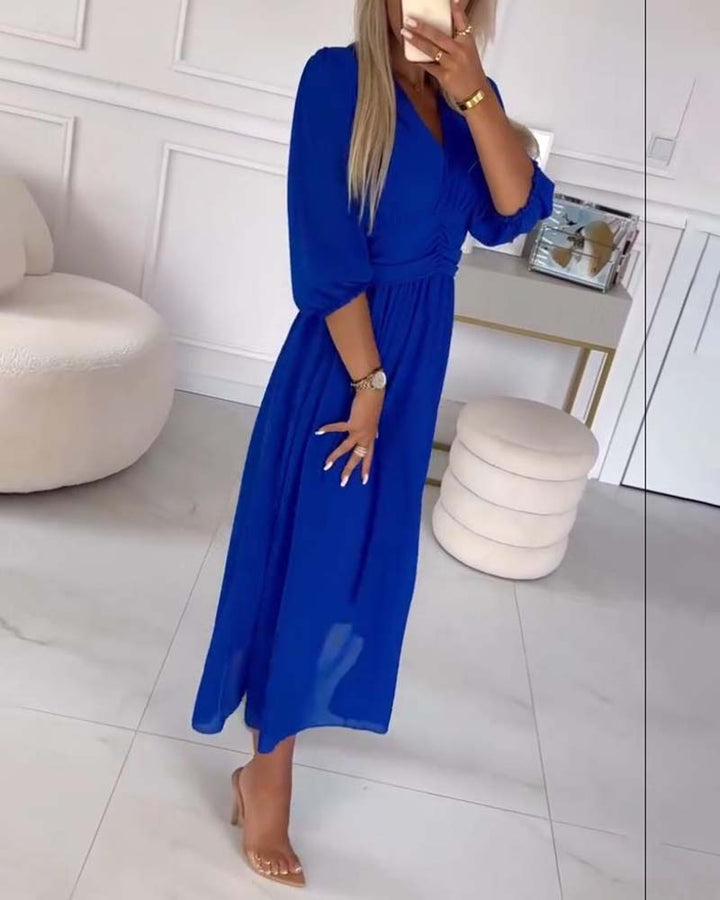 Petra | V-Neck Solid Color Waist Dress