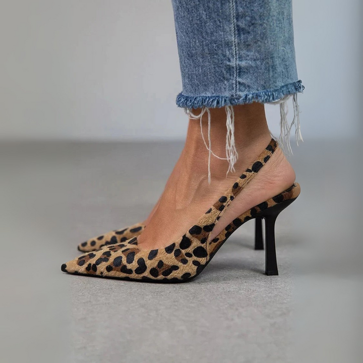 Seda | Pointed Toe Leopard Print Slingback Khaki Stiletto Heels