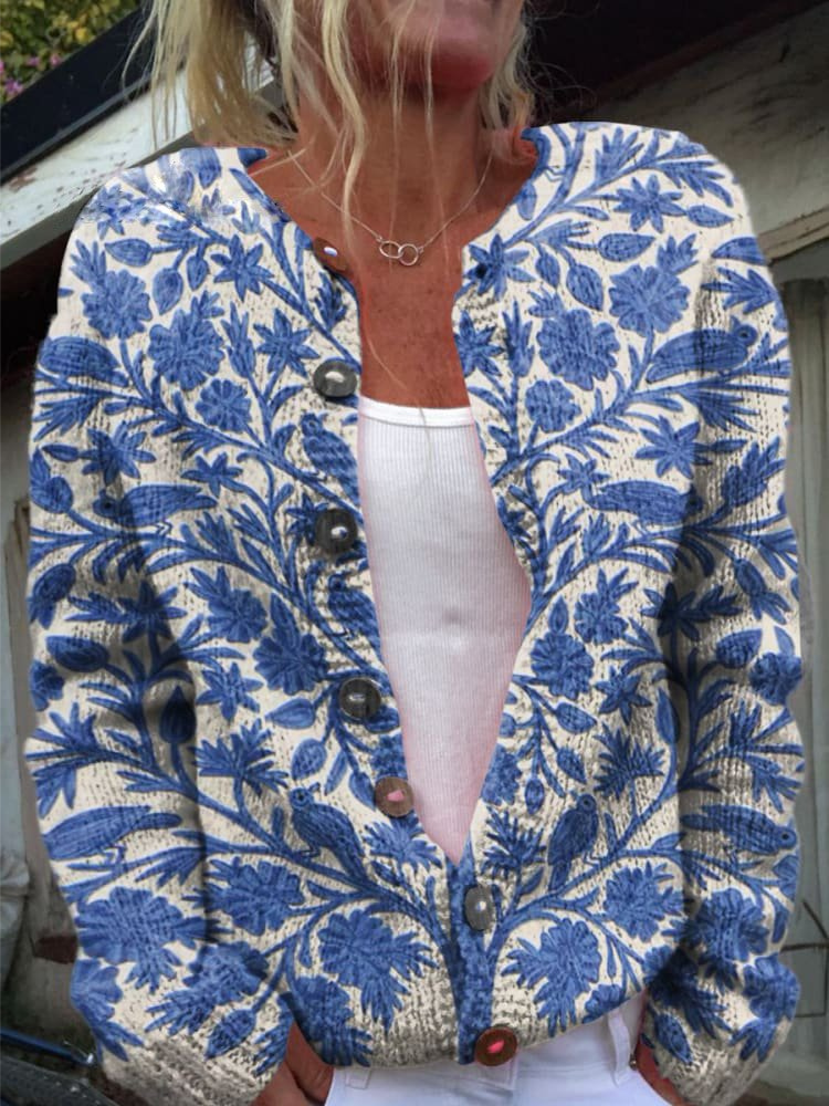 IRENE | ELEGANT FLORAL PATTERN CARDIGAN