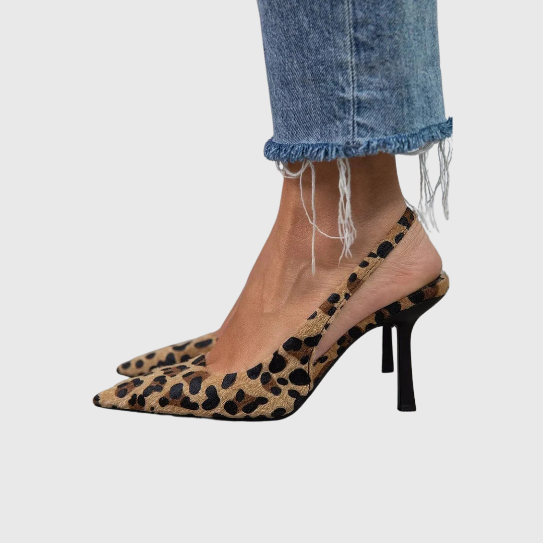 Seda | Pointed Toe Leopard Print Slingback Khaki Stiletto Heels