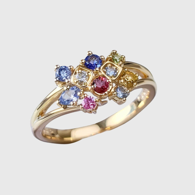Colored crystal gold ring