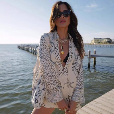 RoyalHoliday | Printed Shirt & Elastic Waist Shorts