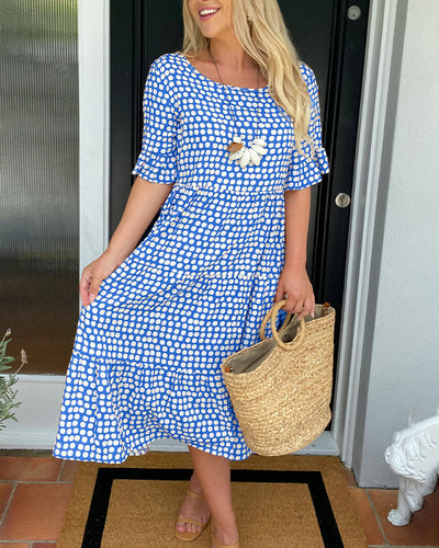 Sandra | Round Neck Polka Dot Print Midi Dress