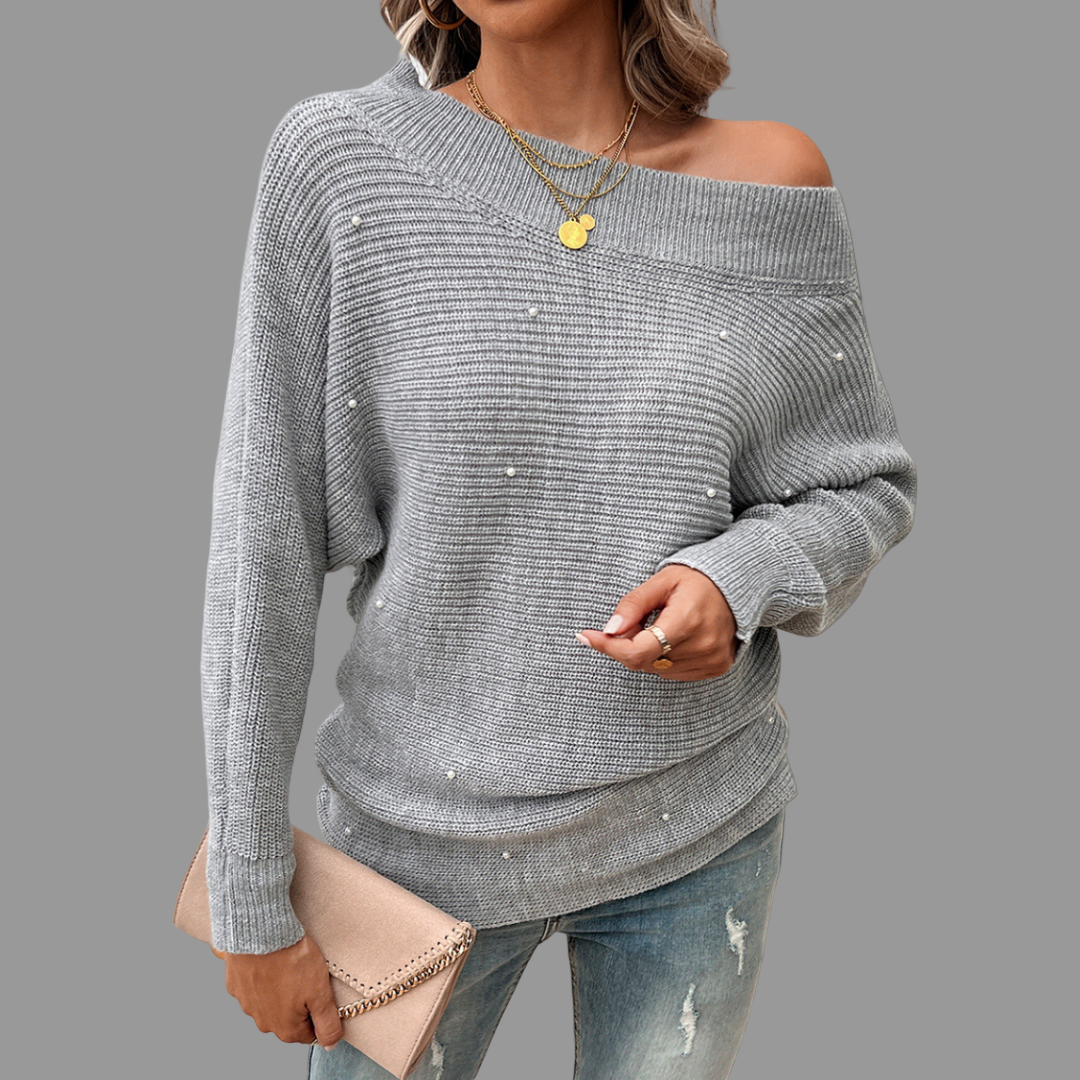 MIRELLA | ELEGANT OFF-SHOULDER KNIT SWEATER WITH TUMMY COVERAGE