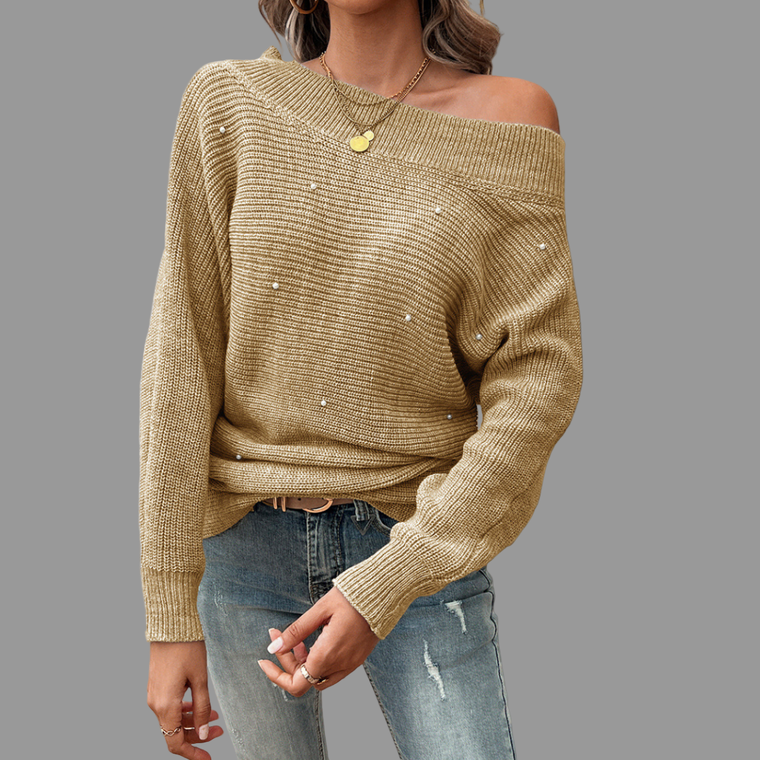 MIRELLA | ELEGANT OFF-SHOULDER KNIT SWEATER WITH TUMMY COVERAGE