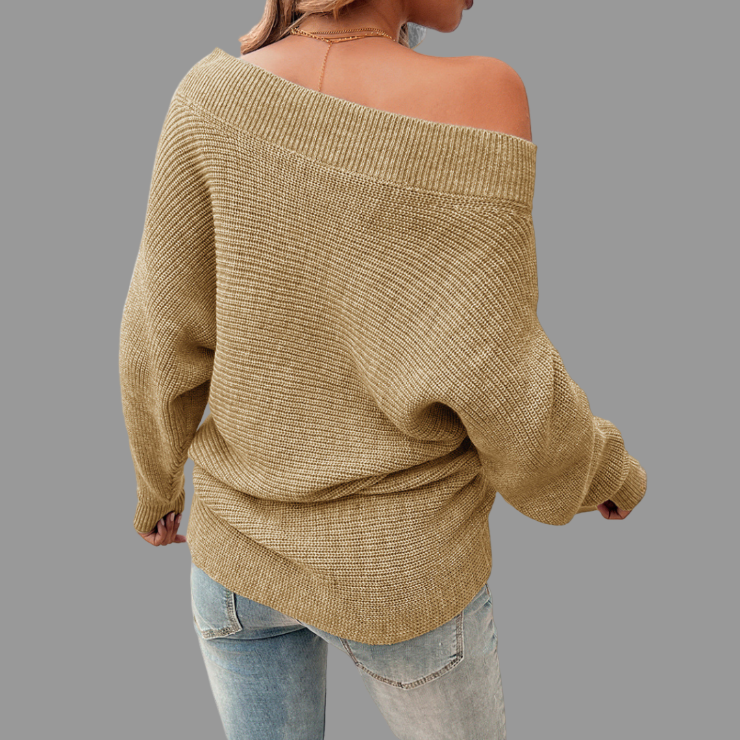 MIRELLA | ELEGANT OFF-SHOULDER KNIT SWEATER WITH TUMMY COVERAGE