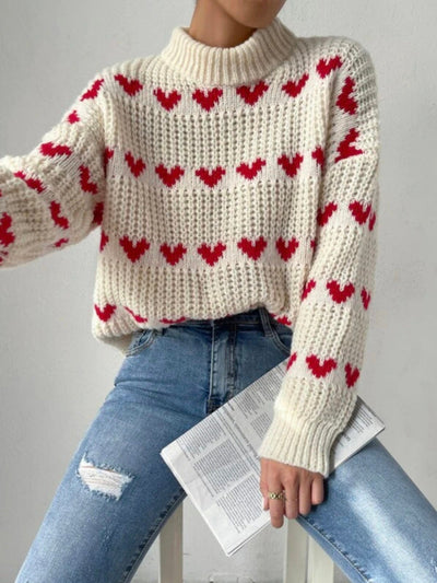 AMÉLIE | CHIC HEART-PATTERN KNIT SWEATER