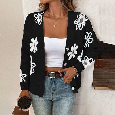 MIRANDA | ELEGANT FLORAL BUTTON-DOWN CARDIGAN WITH TUMMY COVERAGE