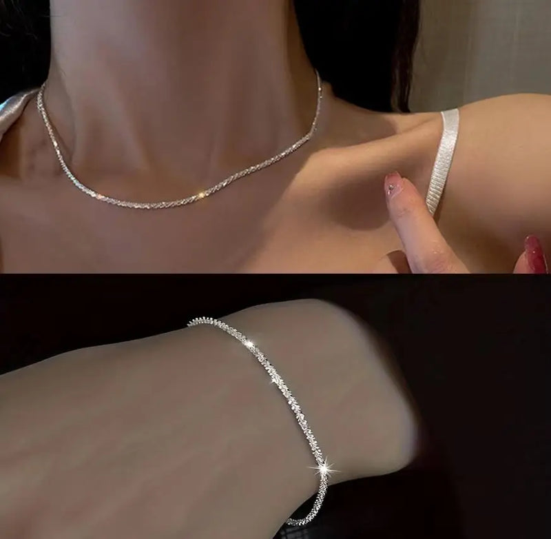 Elise | Silver Spark Chain and Bracelet Set