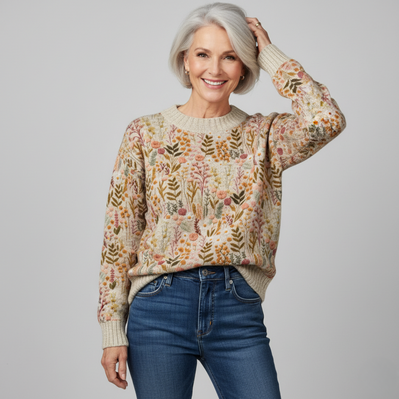 TINA | ELEGANT FLORAL KNIT SWEATER