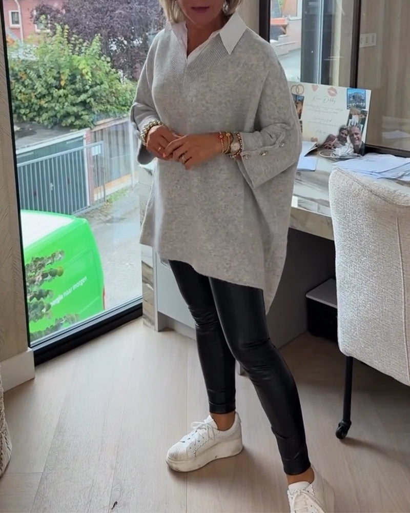 AVA | ELEGANT V-NECK BUTTONED ASYMMETRICAL JUMPER WITH TUMMY COVERAGE