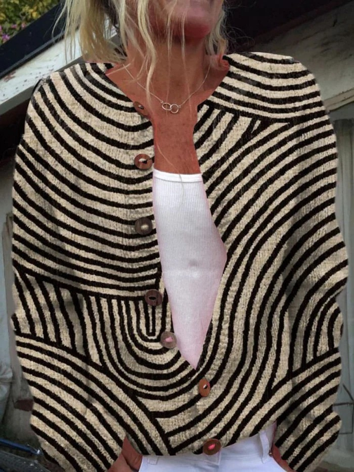 MARIAN | ELEGANT RETRO LINE ART BUTTONED CARDIGAN