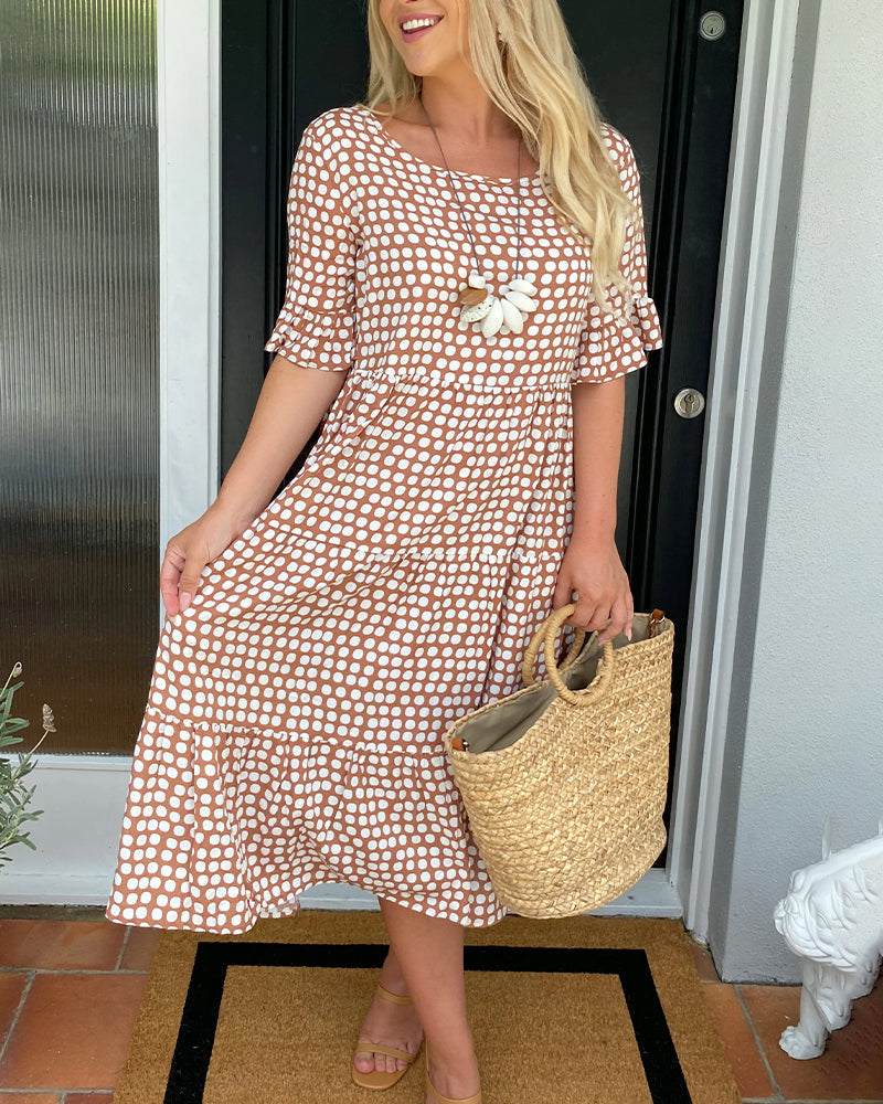 Sandra | Round Neck Polka Dot Print Midi Dress
