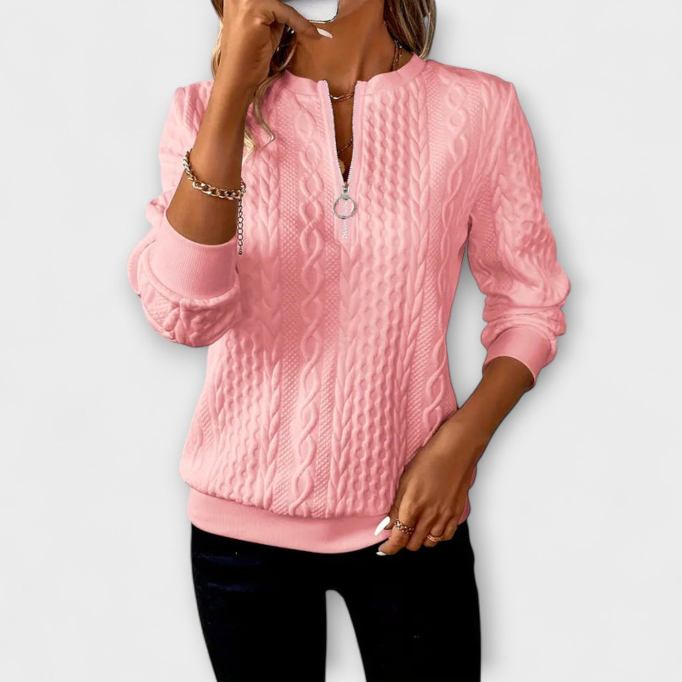 JOY | CHIC ELEGANT KNIT ZIP-UP SWEATER
