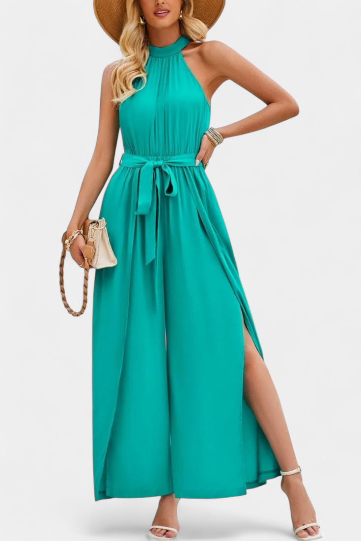 Nyree Asymmetric Jumpsuit with Cut-Out and Tie Sleeve