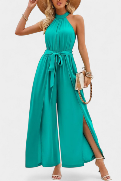 Nyree Asymmetric Jumpsuit with Cut-Out and Tie Sleeve