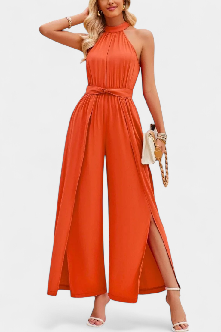 Nyree Asymmetric Jumpsuit with Cut-Out and Tie Sleeve