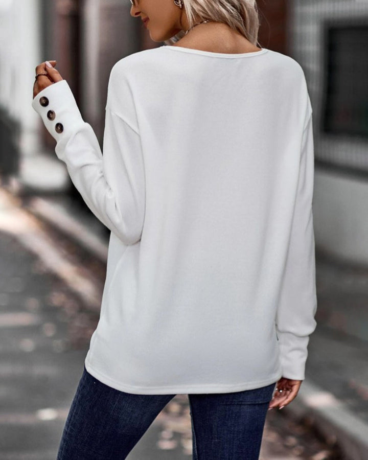 Therese - Stylish and Comfortable Plain Colour V-Neck Top with Buttons